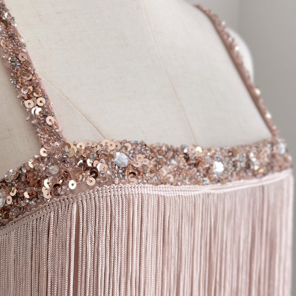 Aidan Mattox sequin fringe cocktail dress in Blush and Rose Gold - Picture 6 of 10